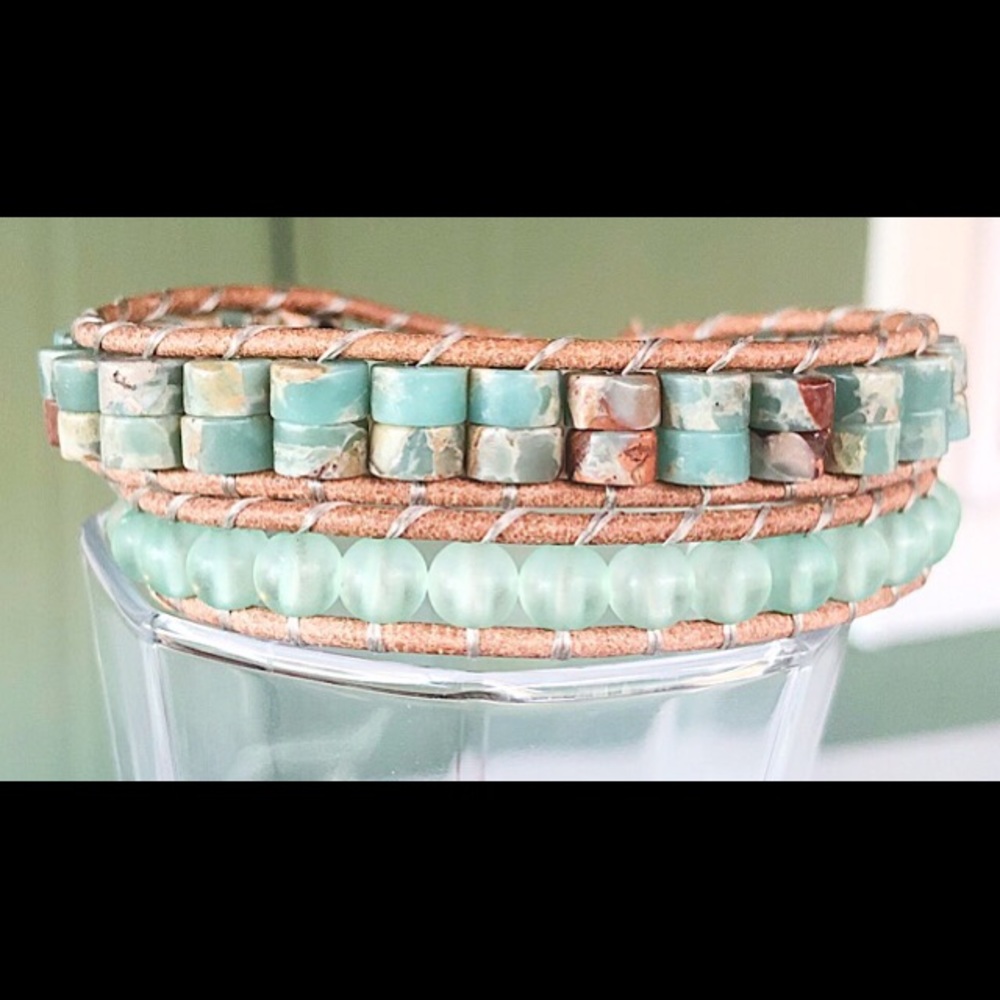 Sea Glass Jasper Leather Wrap